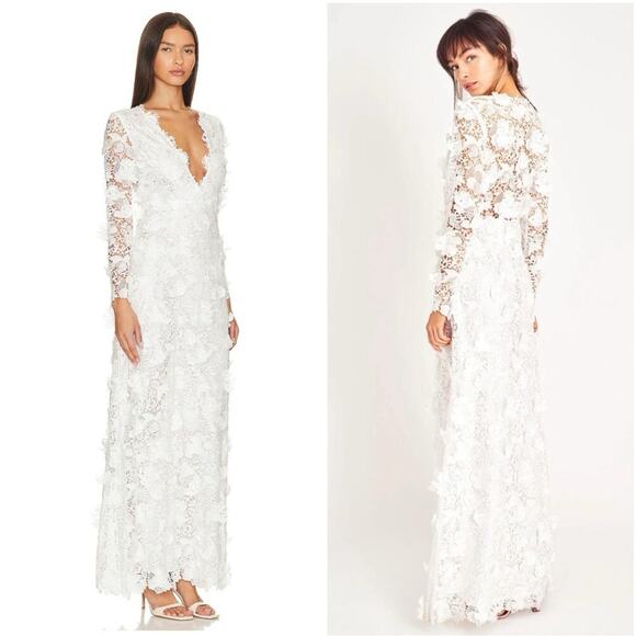 LoveShackFancy Bridal Sylvester Lace Guipure Plunge V Wedding Gown Size 14 NWT - Picture 1 of 14
